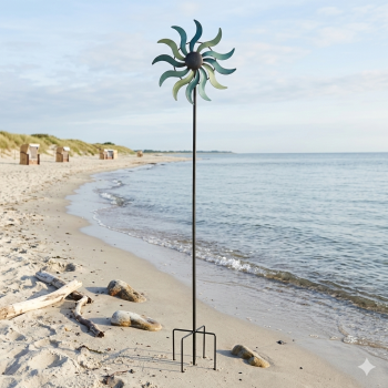 Windrad Blume aus Metall –pastell grün Bewegte Gartenkunst mit Farbspiel